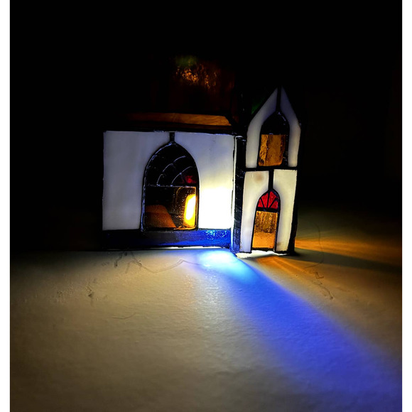 Vintage Tiffany Style Stained Glass Cathedral Church Christmas Tabletop Decor - Picture 3 of 12